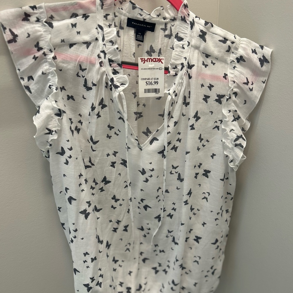 Tahari ASL White Blouse with Black Pattern